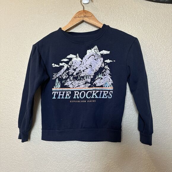 Art Class The Rockies Sweater Size M 7/8 Navy Blue Colorado Mountains Crewneck - Picture 1 of 3